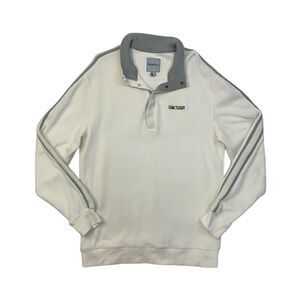 Straight Down Sweatshirt Mens L Large Bone White Quarter Snap Button Cotton Golf